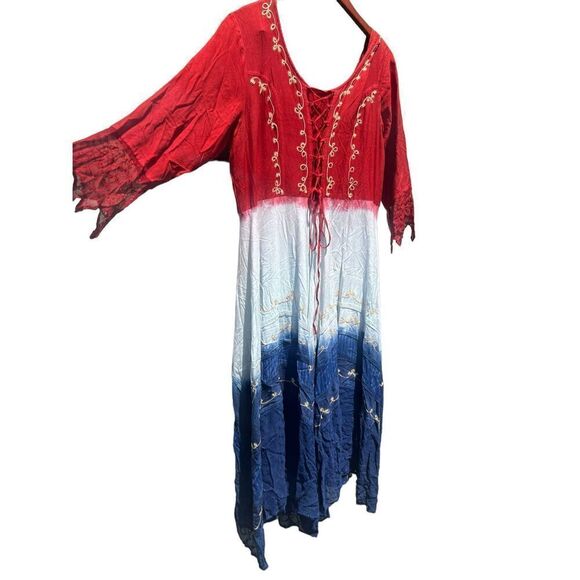 Blue Tie Dye Boho Medieval Cosplay Maxi Dress Pyramid Collection festival L goth - Picture 6 of 10